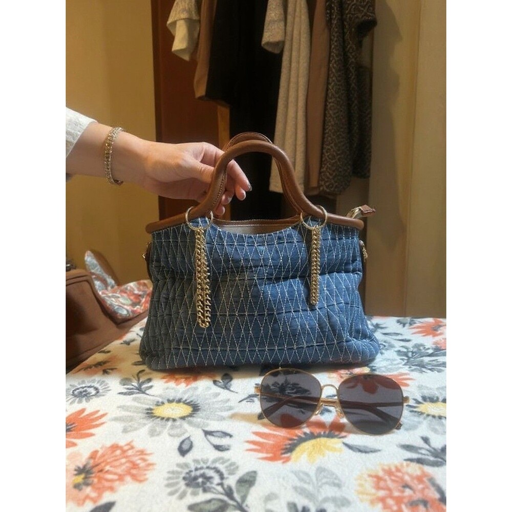 Cato Unique Classic Faux Leather Gold Chain Quilted Jean Zip Satchel Bag Purse